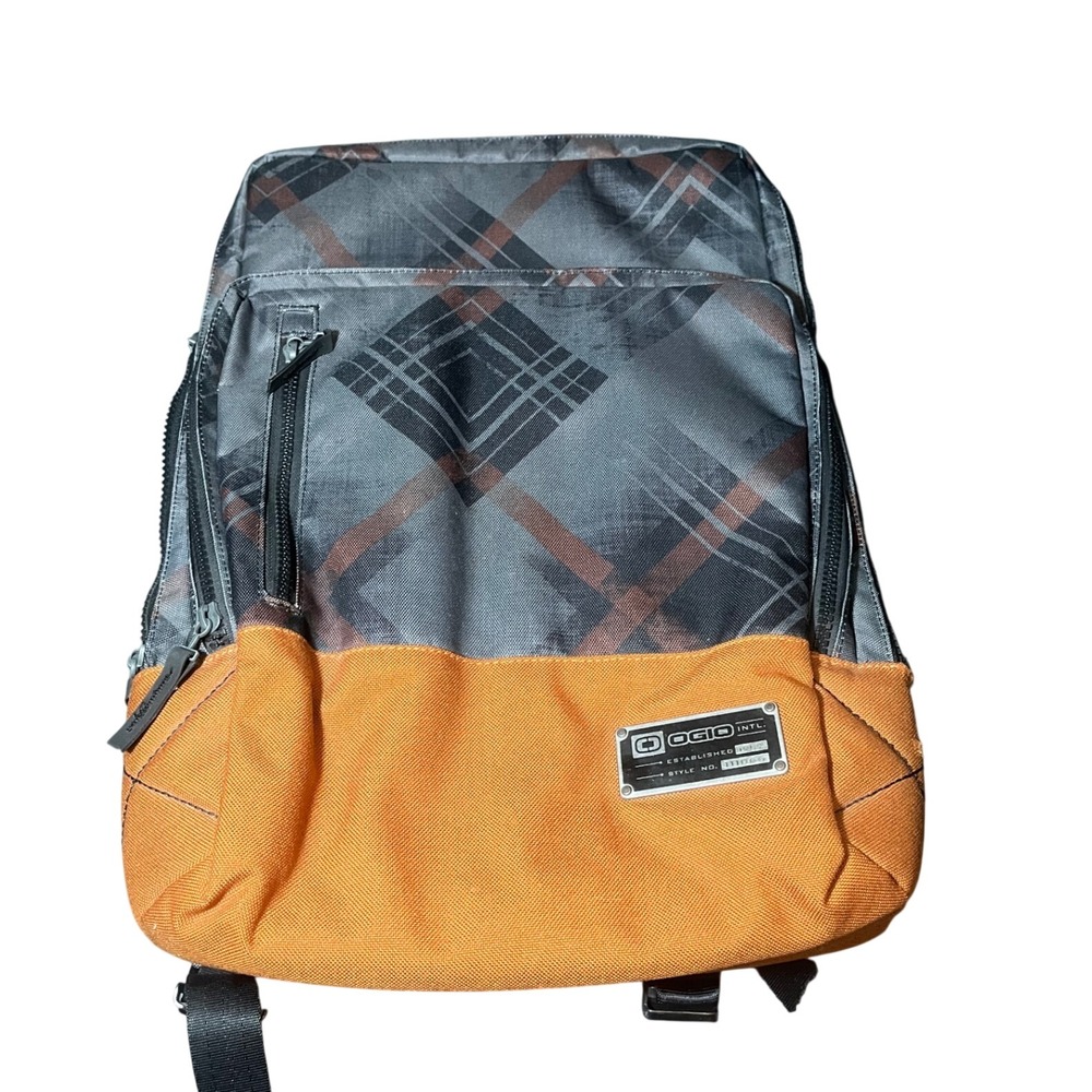 OGIO Covert Backpack Mens OS‎ Orange Gray Plaid Style 111066 Laptop Tech Bag